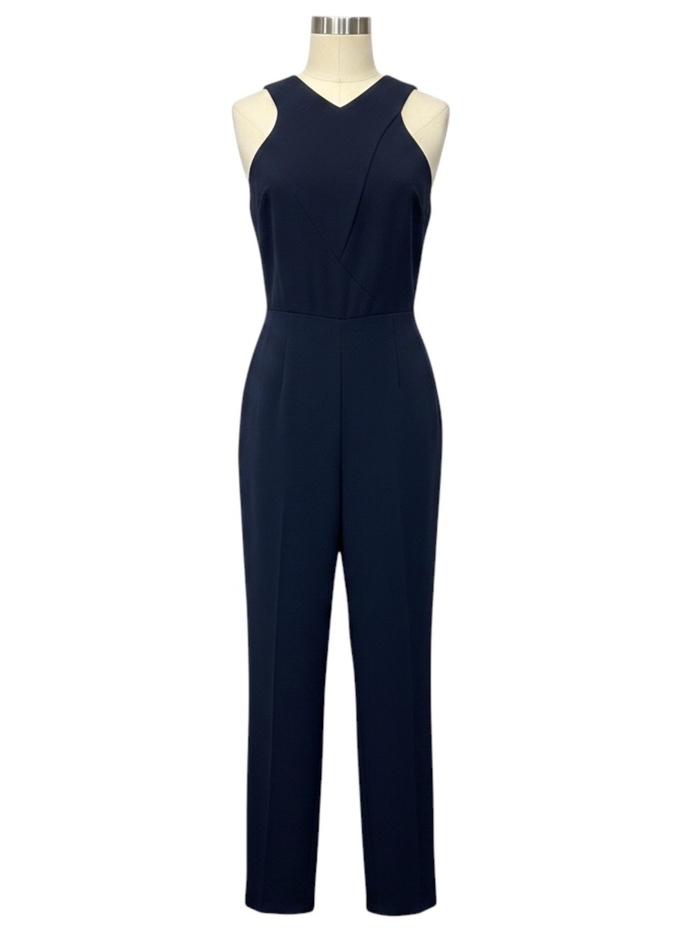 ROLAND MOURET NAVY BLUE SLEEVELESS CREPE JUMPSUIT